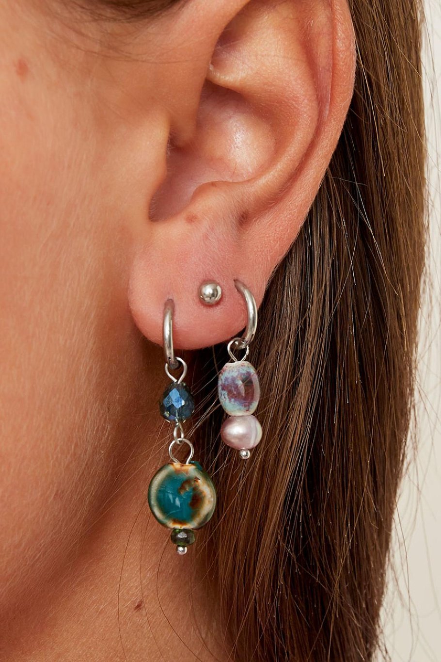 Oorbellen met Gekleurde Charm Small Zilver Stainless Steel Afbeelding3